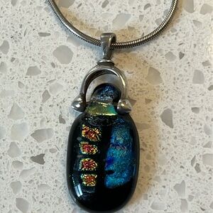 Vintage Sterling Silver 925 Dichroic Glass Pendant